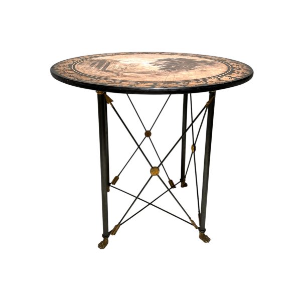 1900 Neoclassical Sepia Grisaille Table with Iron Base