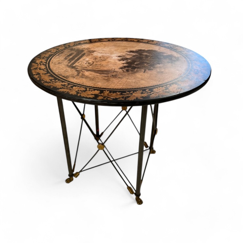 1900 Neoclassical Sepia Grisaille Table with Iron Base