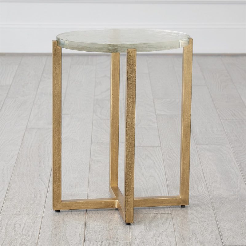 Glass Block Table with Gold Base - Oval - Image 3
