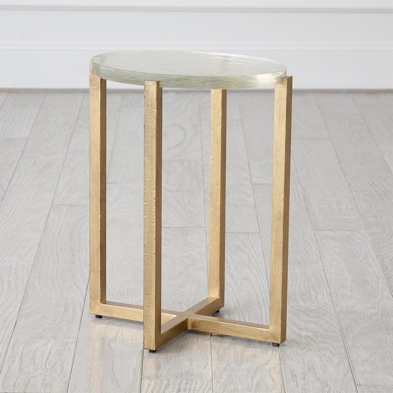 Glass Block Table with Gold Base - Oval - Image 2