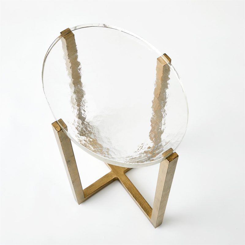 Glass Block Table with Gold Base - Oval