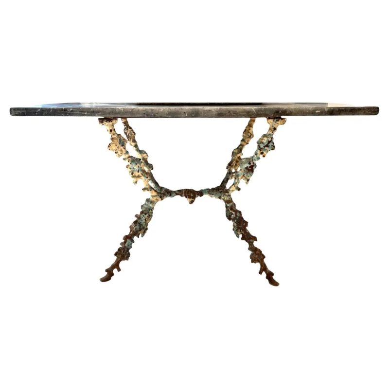 18th Century French Grape Detail Iron Table with Belgian Bluestone Top