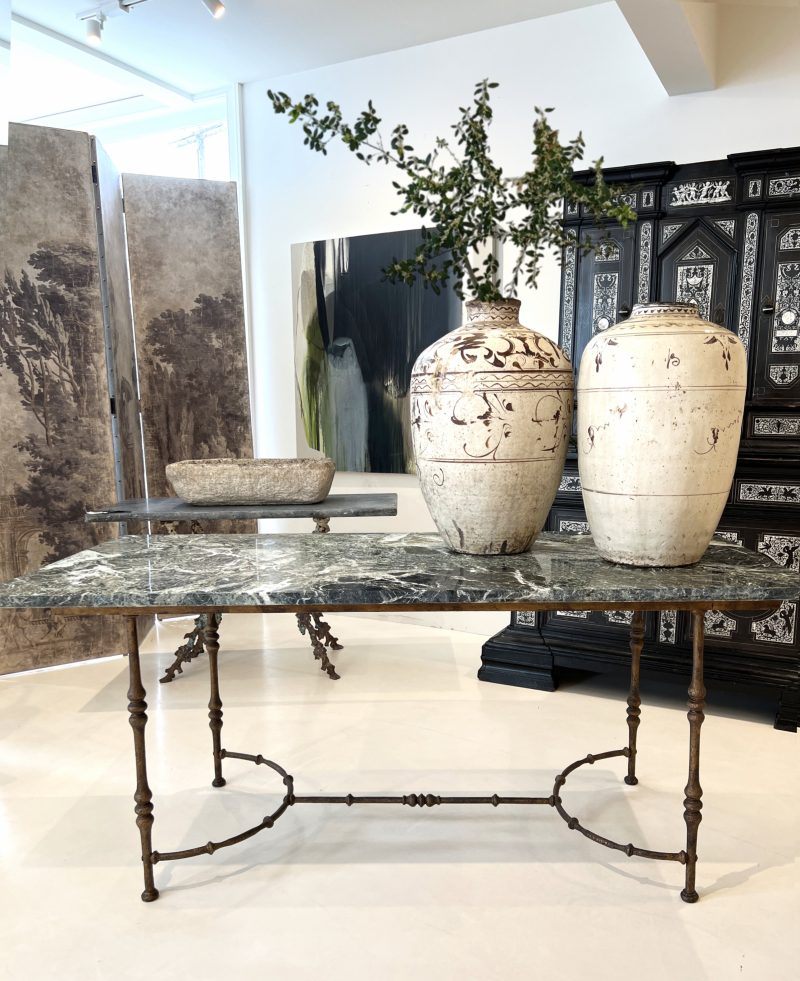 Mid-Century Large Maison Jansen Console Table with Iron Base and Marble Top - Image 7