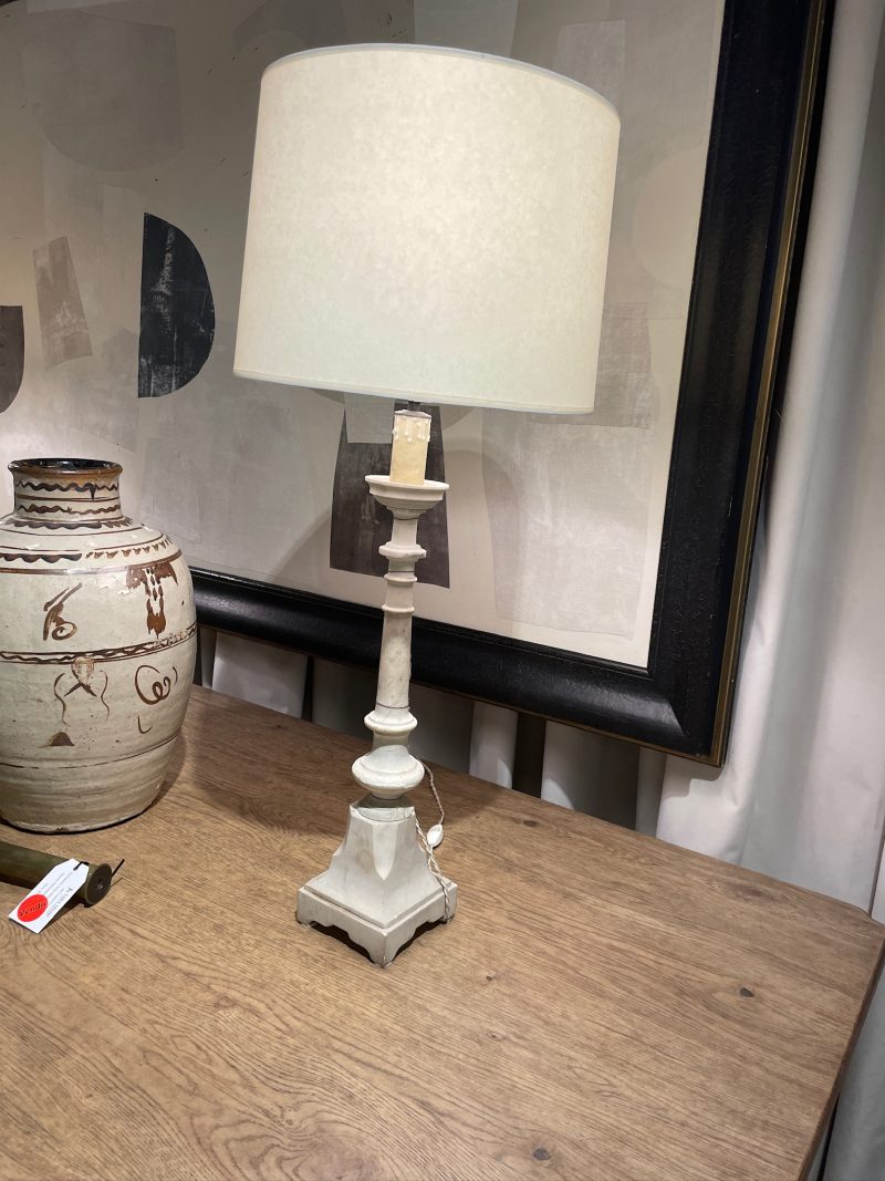 Pair of Lamps, French Vintage Pale Grey Marble - Image 2