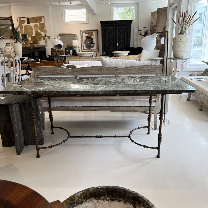 Mid-Century Large Maison Jansen Console Table with Iron Base and Marble Top - Image 2