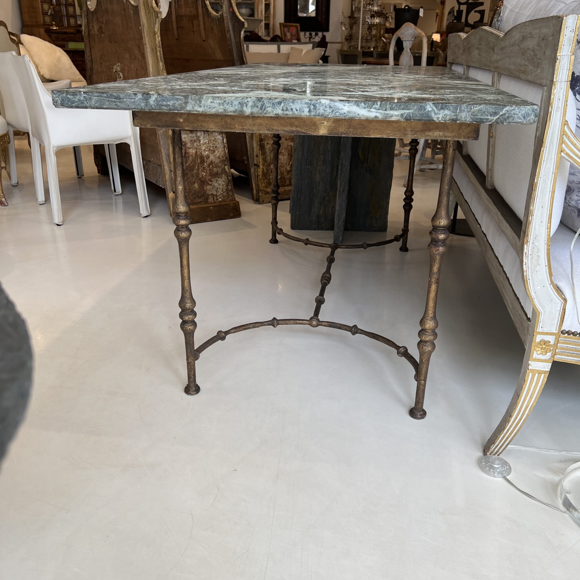 Mid-Century Large Maison Jansen Console Table with Iron Base and Marble Top - Image 5