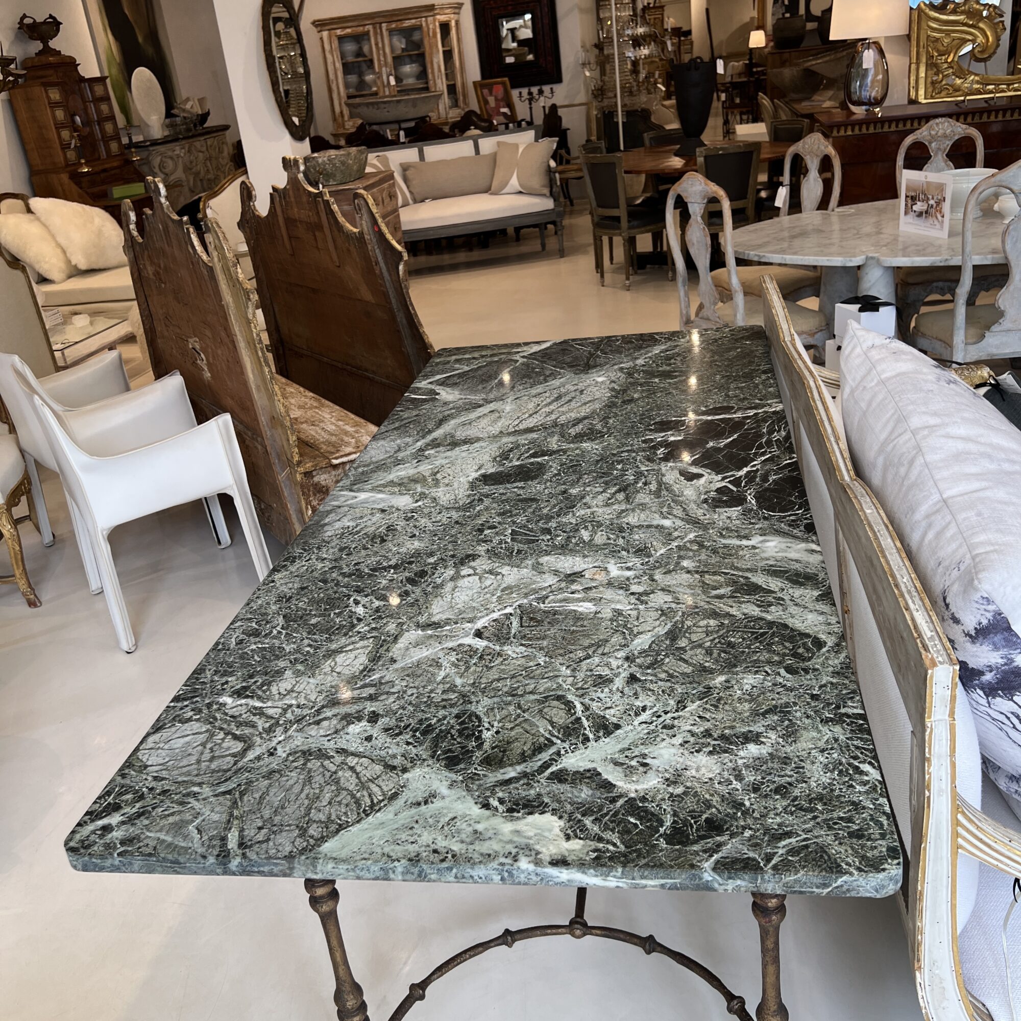 Mid-Century Large Maison Jansen Console Table with Iron Base and Marble Top - Image 3
