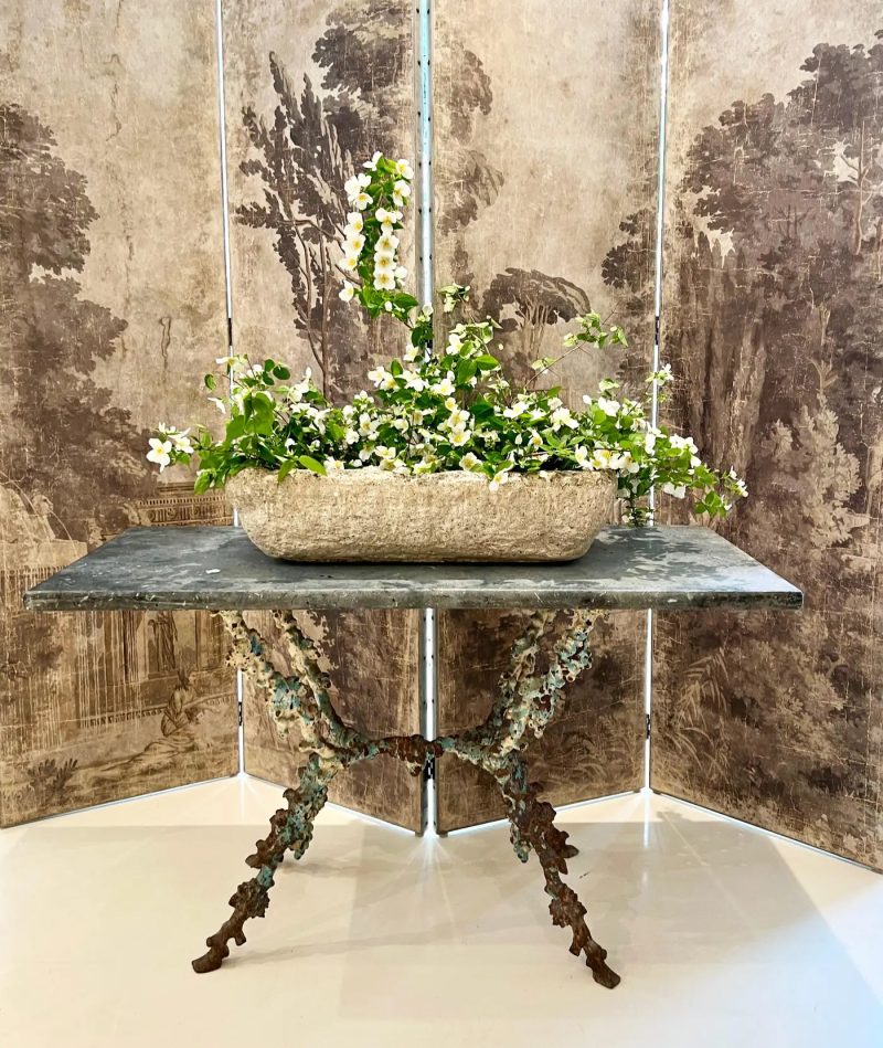 18th Century French Grape Detail Iron Table with Belgian Bluestone Top - Image 2