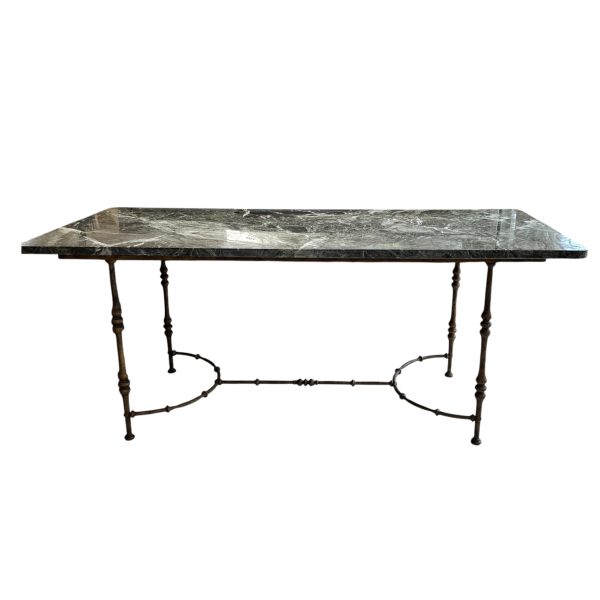 Mid-Century Large Maison Jansen Console Table with Iron Base and Marble Top