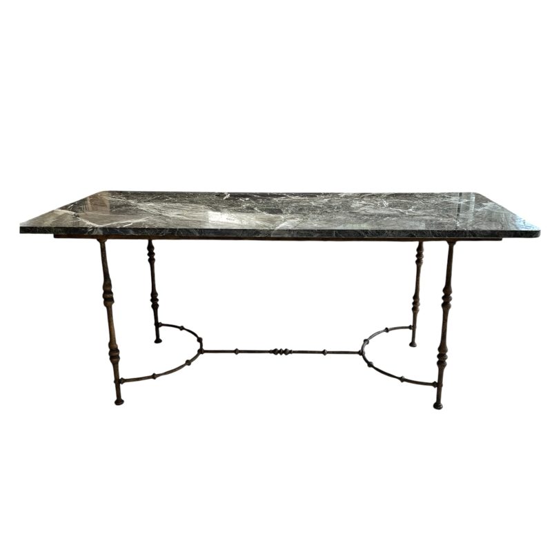 Mid-Century Large Maison Jansen Console Table with Iron Base and Marble Top
