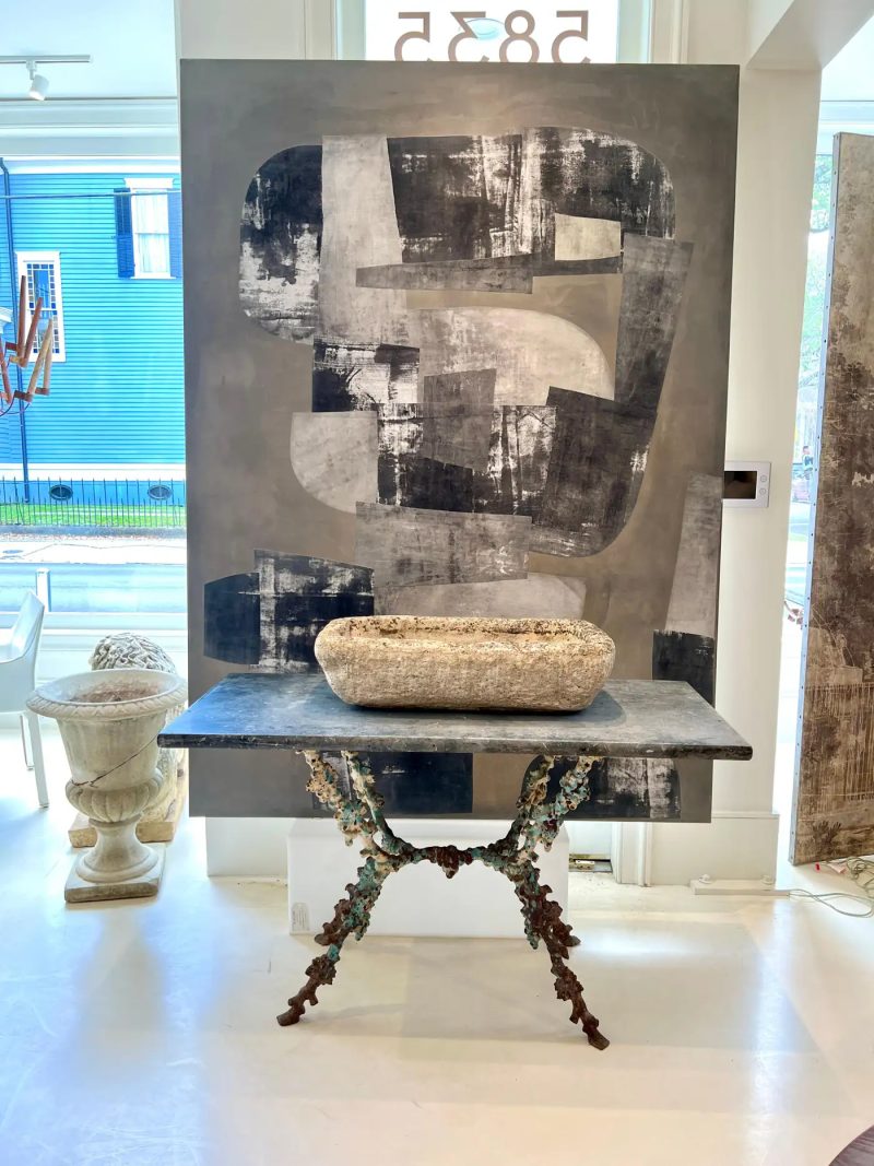 18th Century French Grape Detail Iron Table with Belgian Bluestone Top - Image 5