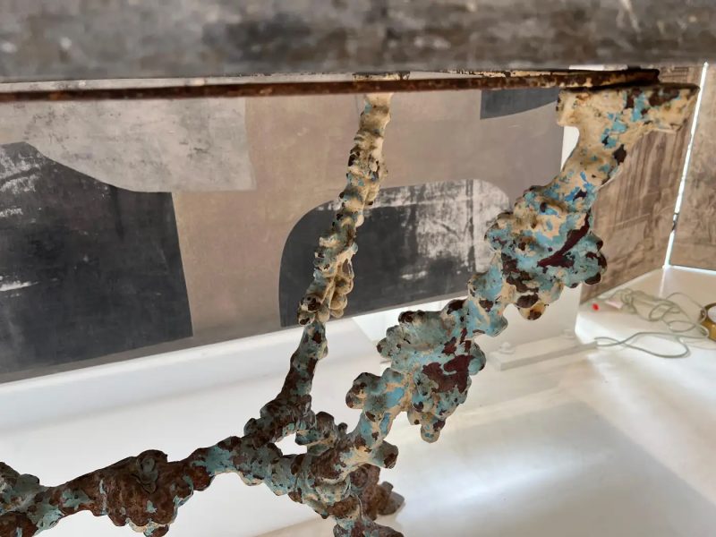 18th Century French Grape Detail Iron Table with Belgian Bluestone Top - Image 6