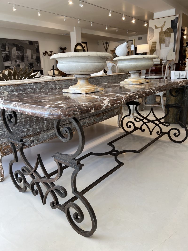 19th Century Hand Forged Iron Dining Table with Conforming Marble Top - Image 8
