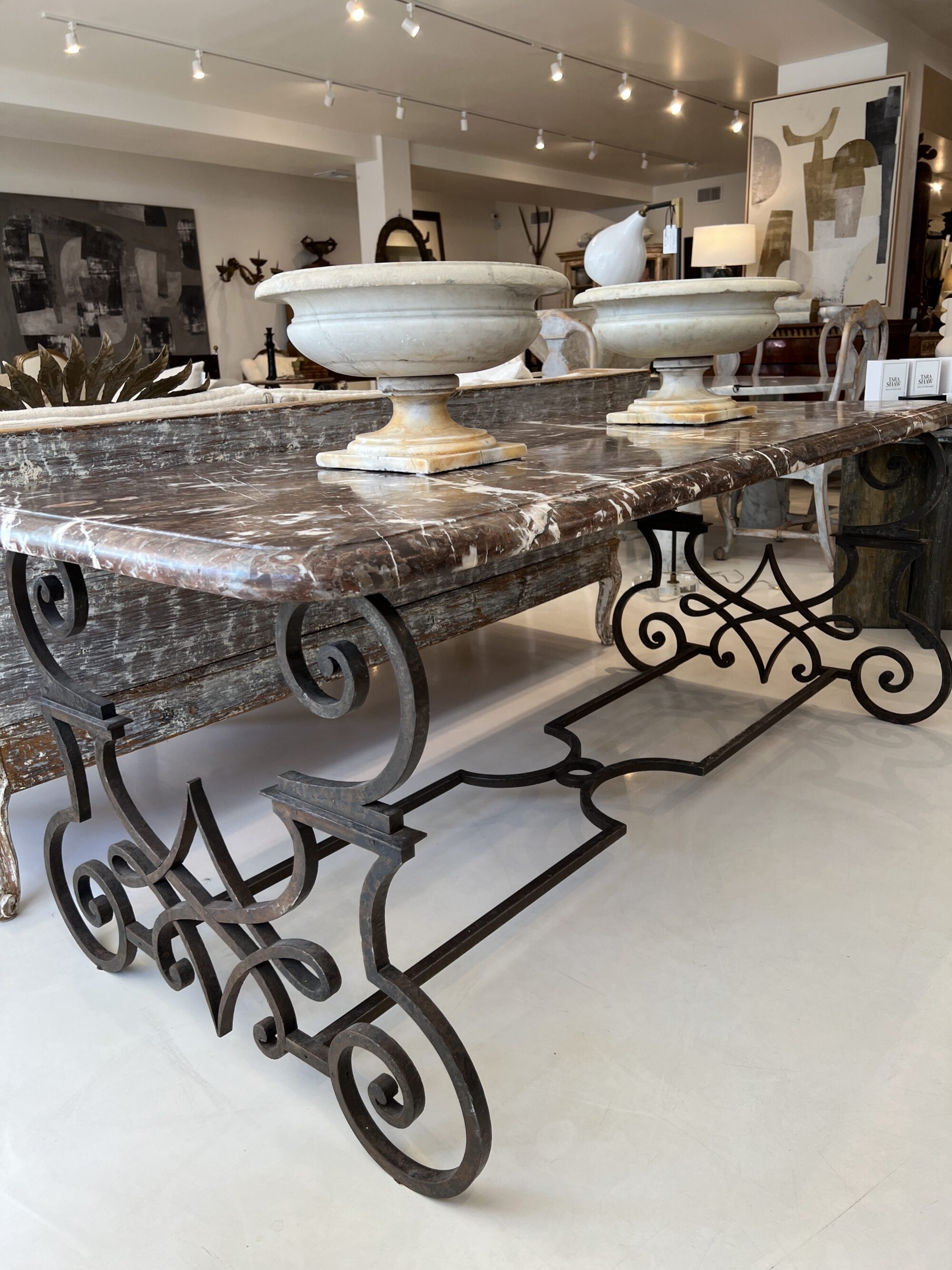 19th Century Hand Forged Iron Dining Table with Conforming Marble Top - Image 8