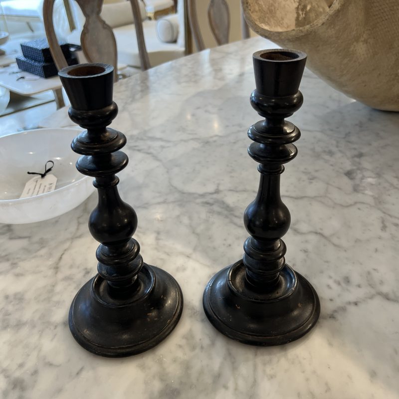 19th Century French Napoleon III Pair Black Candlesticks - Image 2