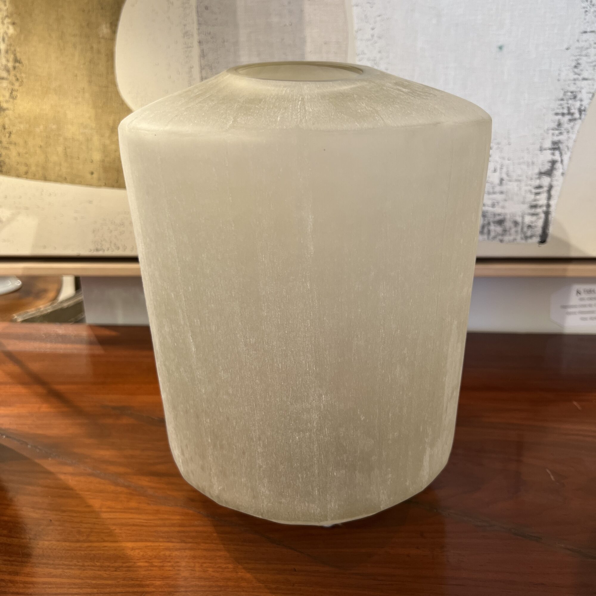 Round Hand Cut Frosted Glass Vessel - Large - Image 2