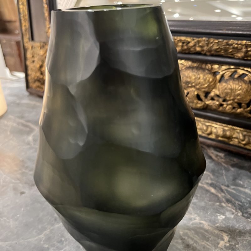 Small Oblong Cut Glass Vessel - Green - Image 4