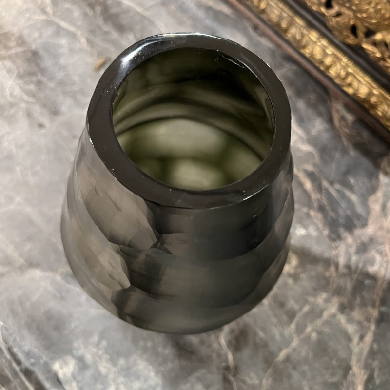 Small Oblong Cut Glass Vessel - Green - Image 3