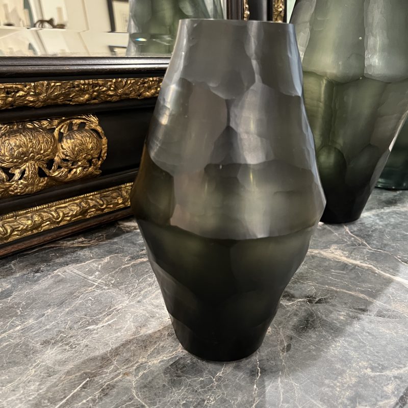 Small Oblong Cut Glass Vessel - Green - Image 2