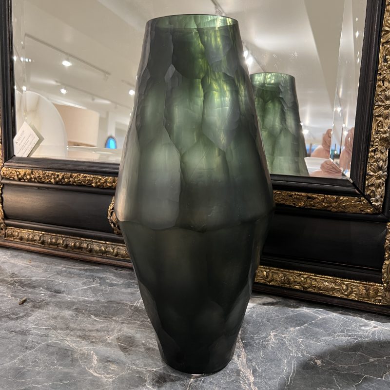 Large Oblong Cut Glass Vessel - Green - Image 2