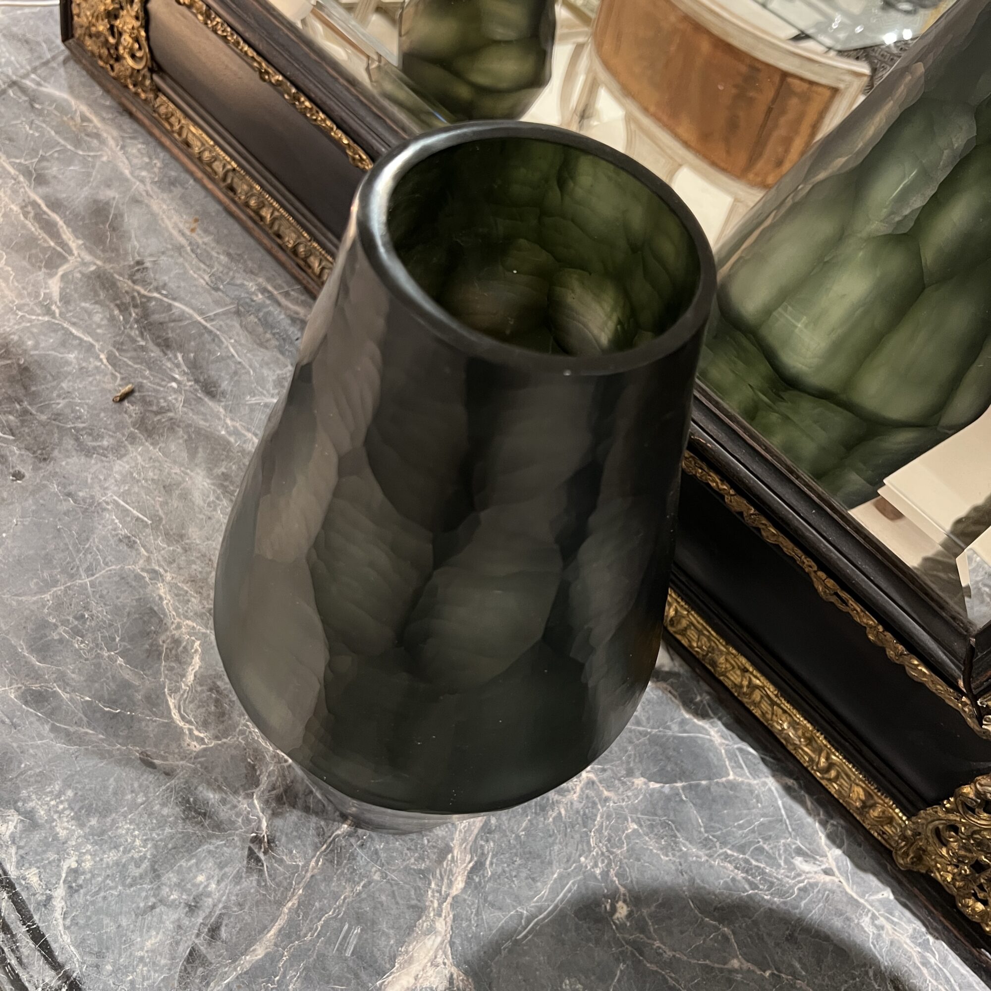 Large Oblong Cut Glass Vessel - Green - Image 4