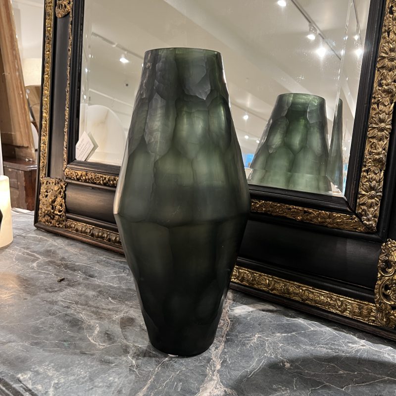 Large Oblong Cut Glass Vessel - Green - Image 3