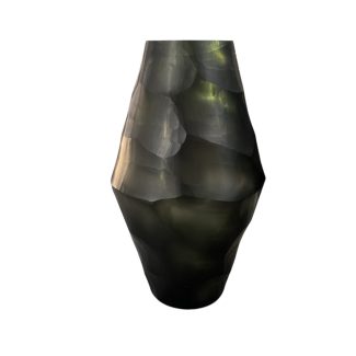 Small Oblong Cut Glass Vessel - Green