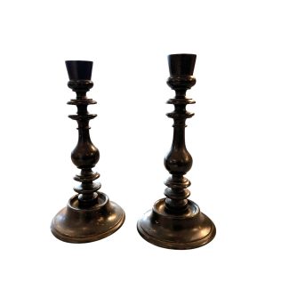 19th Century French Napoleon III Pair Black Candlesticks