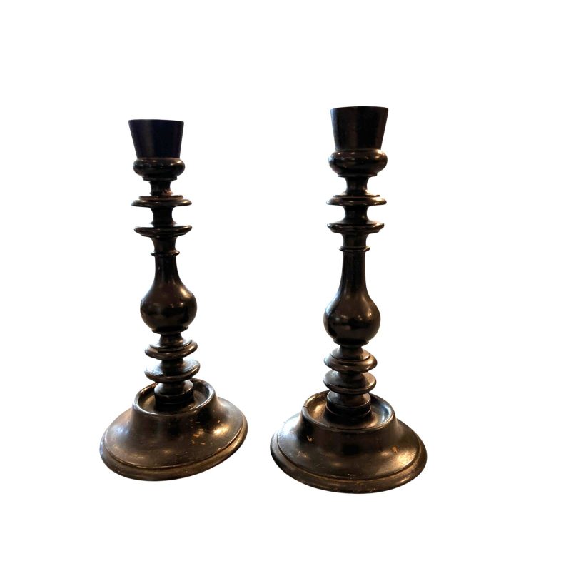 19th Century French Napoleon III Pair Black Candlesticks