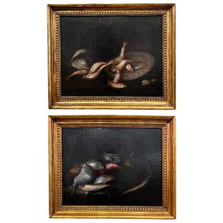 18c Italian Pair of Still Life Antique Paintings by Elena Recco