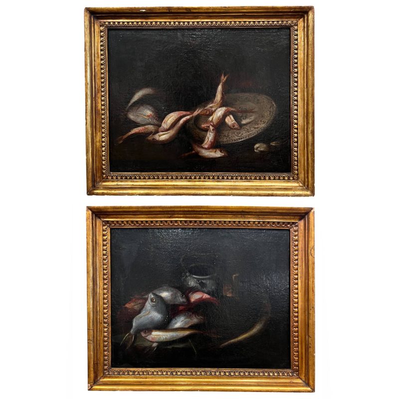 18c Italian Pair of Still Life Antique Paintings by Elena Recco