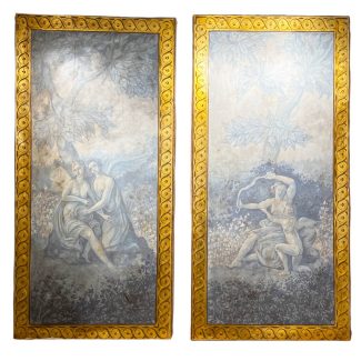 Italian Painted Linen Neoclassical Panels with Gilded Details