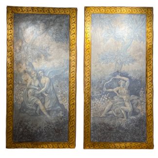 Italian Painted Linen Neoclassical Panels with Gilded Details