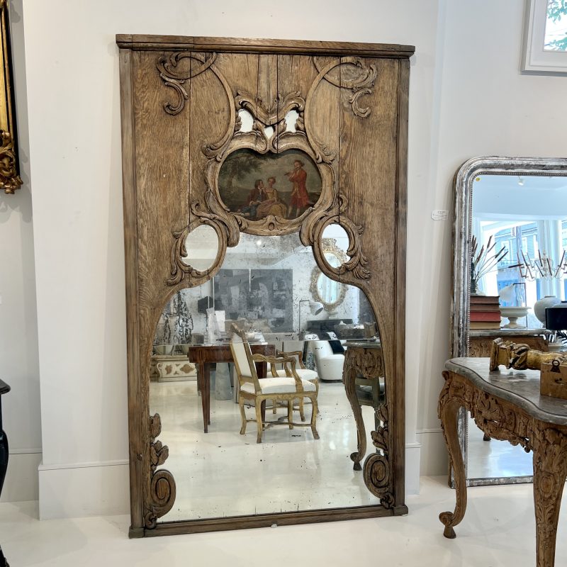 19c French Louis XV Style Oak Trumeau Mirror - Image 2