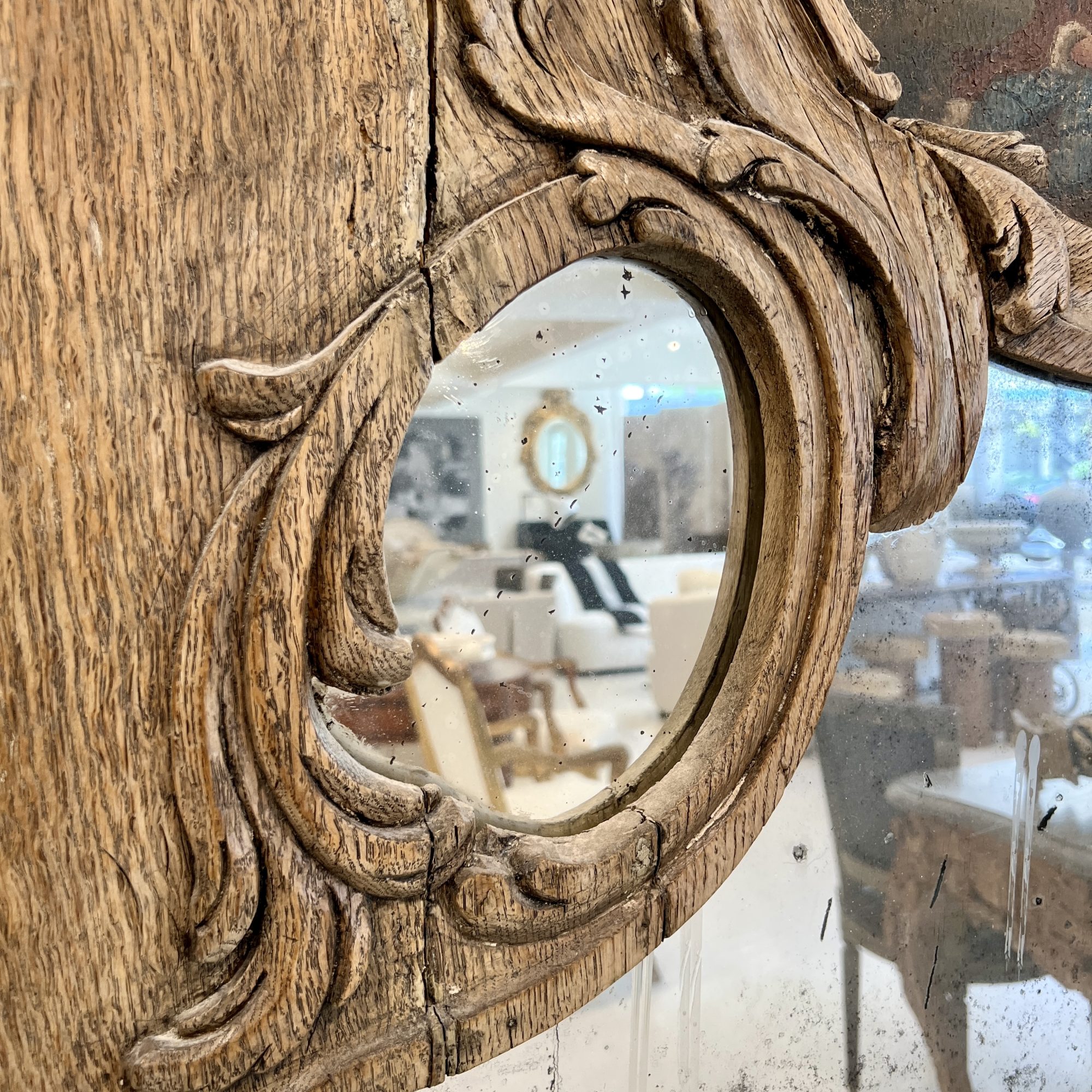 19c French Louis XV Style Oak Trumeau Mirror - Image 3