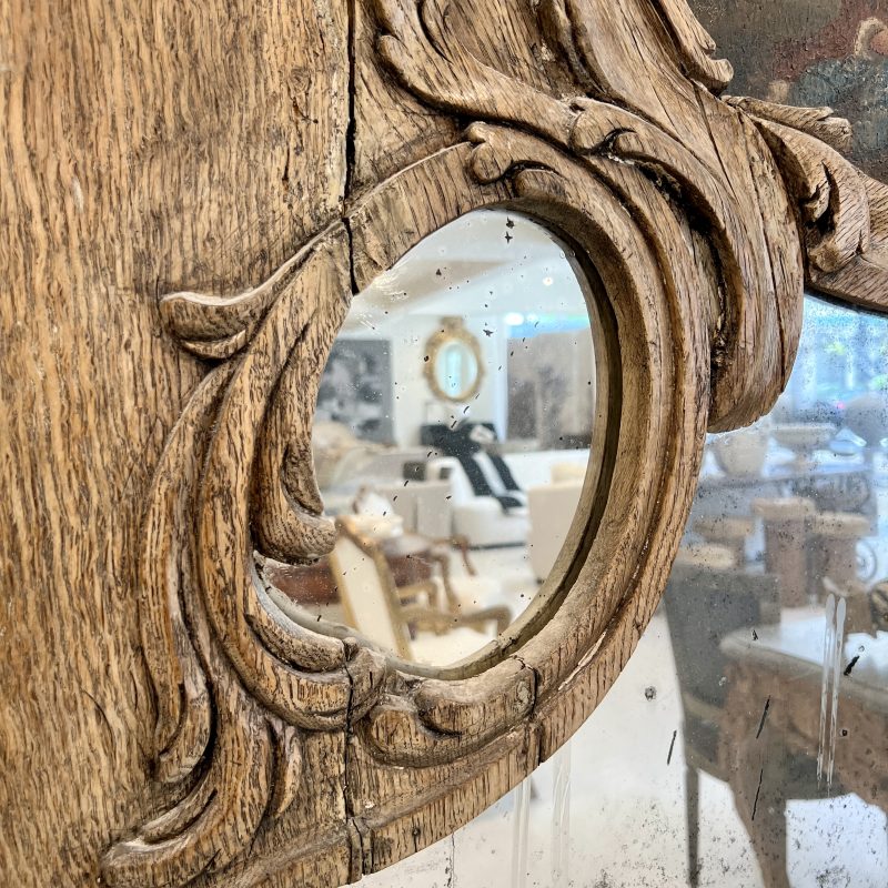 19c French Louis XV Style Oak Trumeau Mirror - Image 3