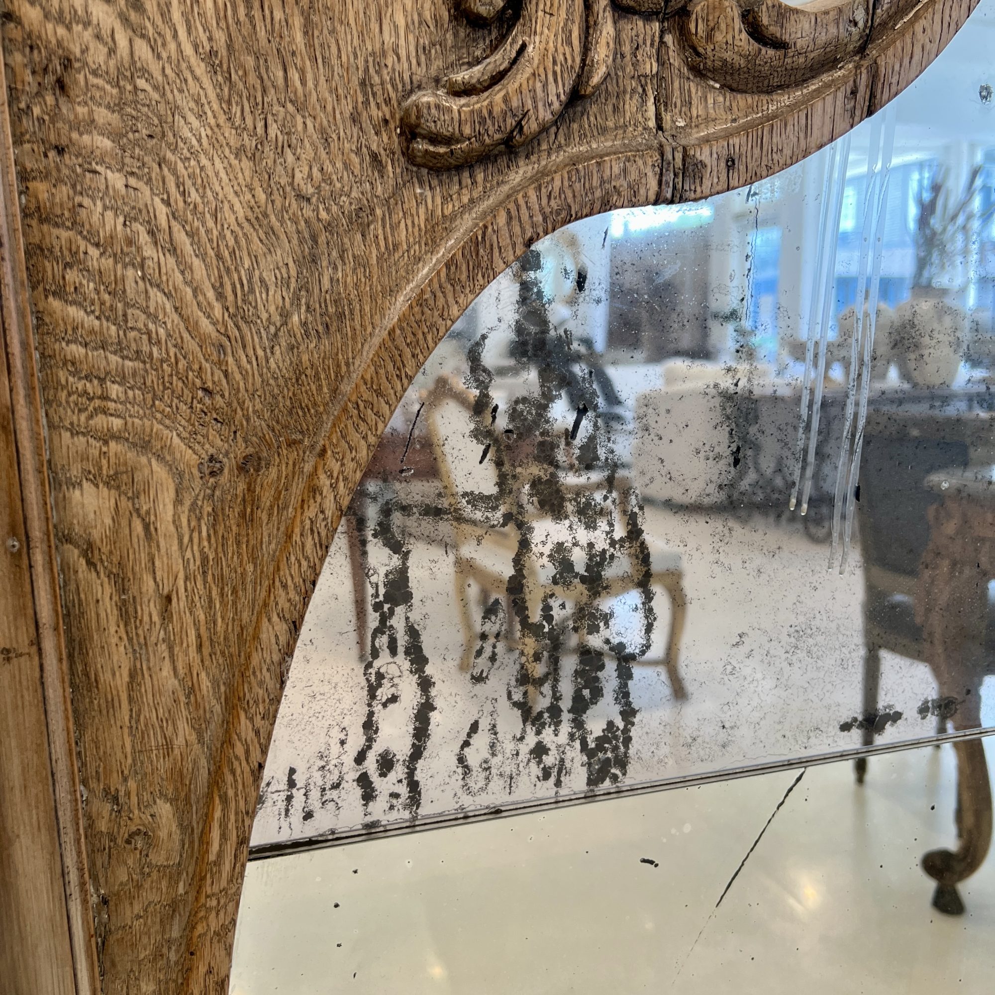 19c French Louis XV Style Oak Trumeau Mirror - Image 4