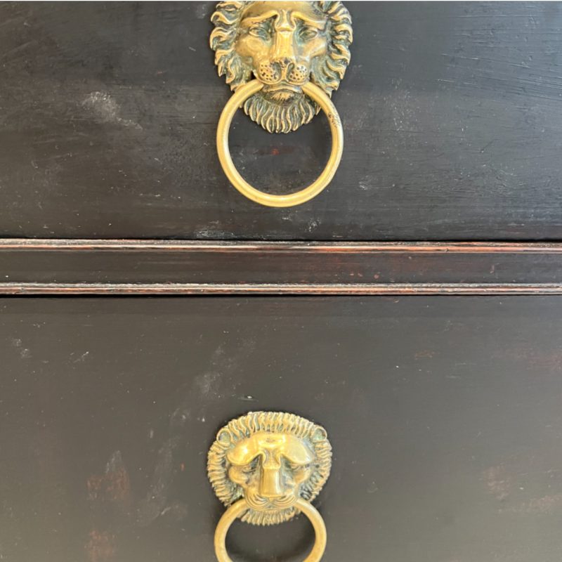 19th Century French Empire Black Antique Chest with Marble Top with Paw Feet - Image 9