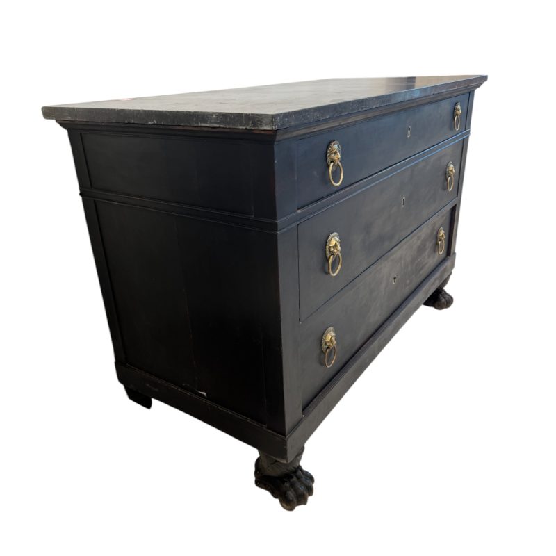19th Century French Empire Black Antique Chest with Marble Top with Paw Feet - Image 5