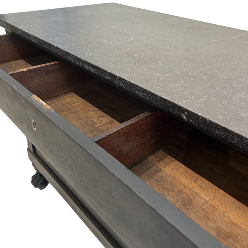 19th Century French Empire Black Antique Chest with Marble Top with Paw Feet - Image 7