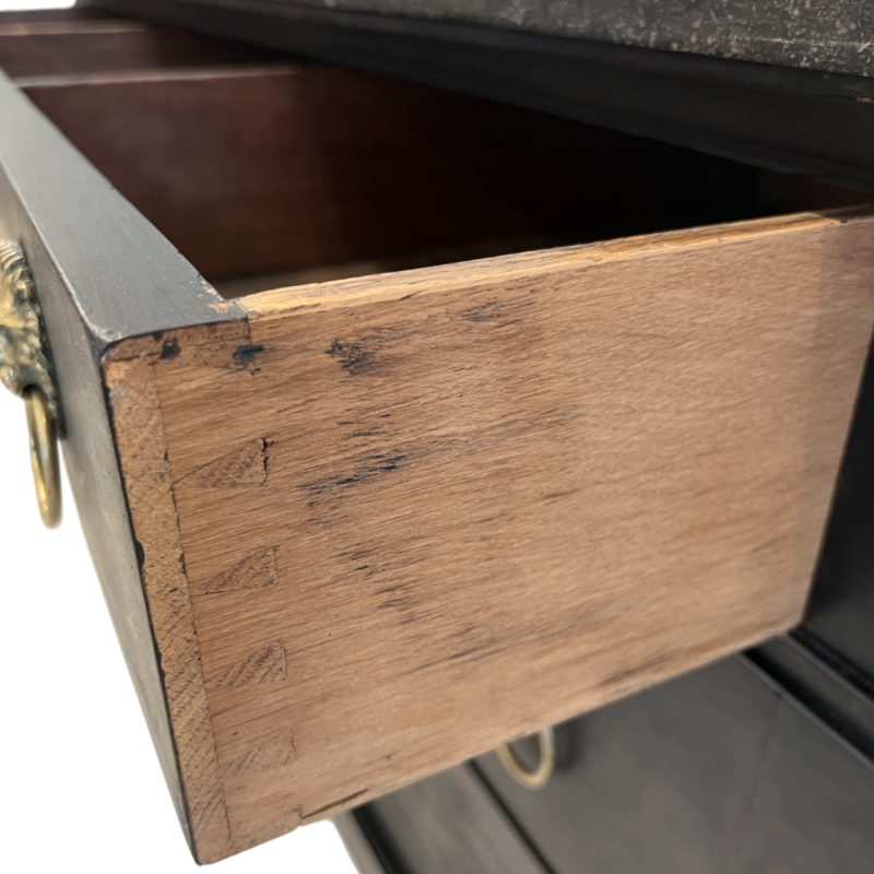 19th Century French Empire Black Antique Chest with Marble Top with Paw Feet - Image 8