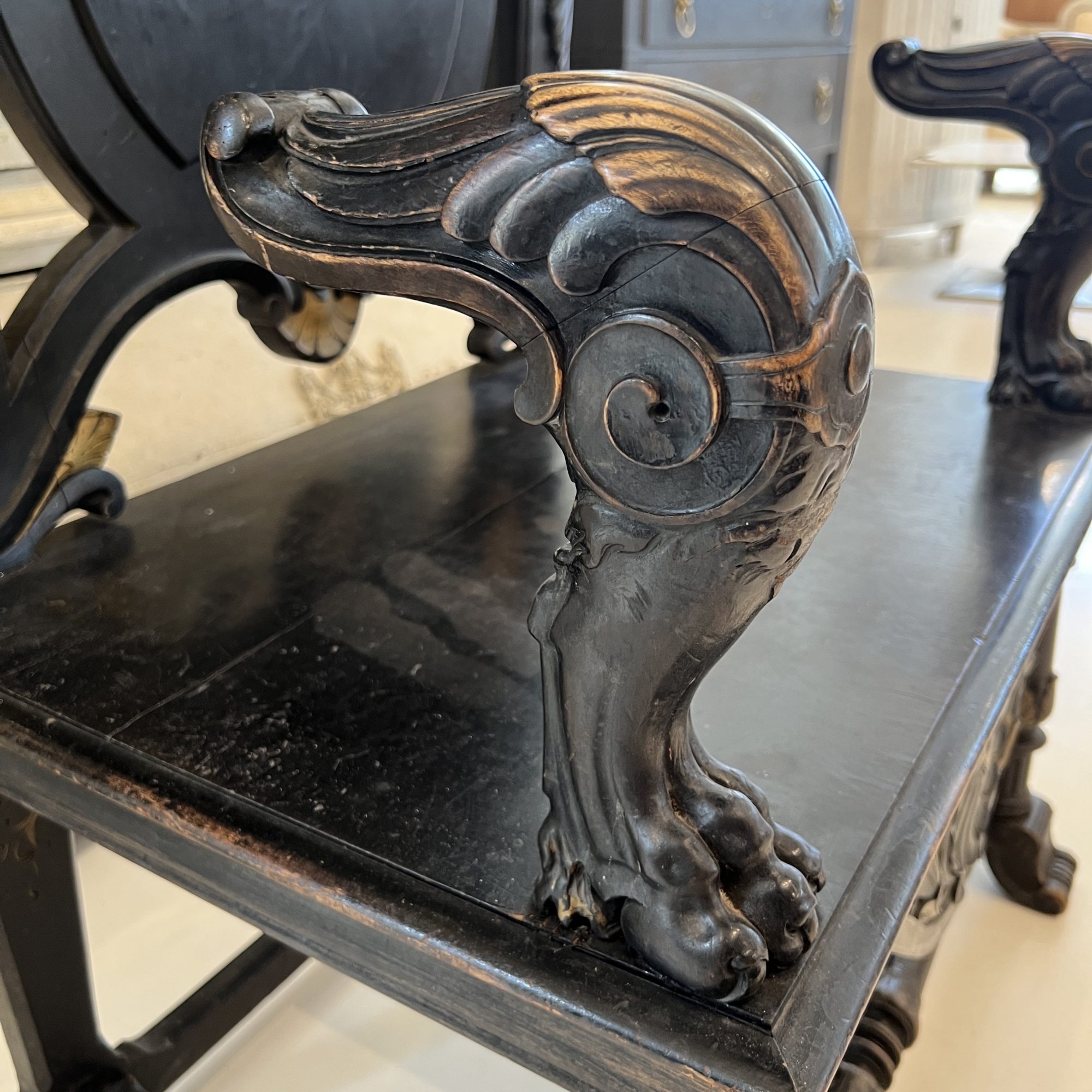 19th Century French Antique Black Throne from Paris - Image 9