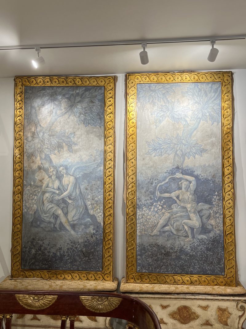 Italian Painted Linen Neoclassical Panels with Gilded Details - Image 2