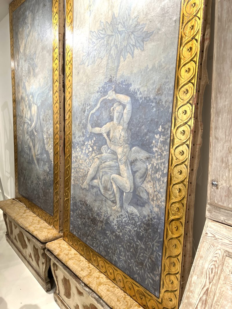 Italian Painted Linen Neoclassical Panels with Gilded Details - Image 8