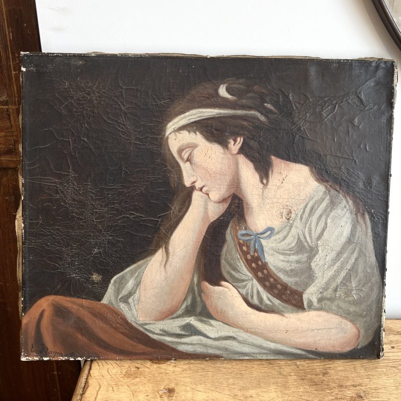 19th Century Renaissance Antique Painting of Woman - Signed - Image 4