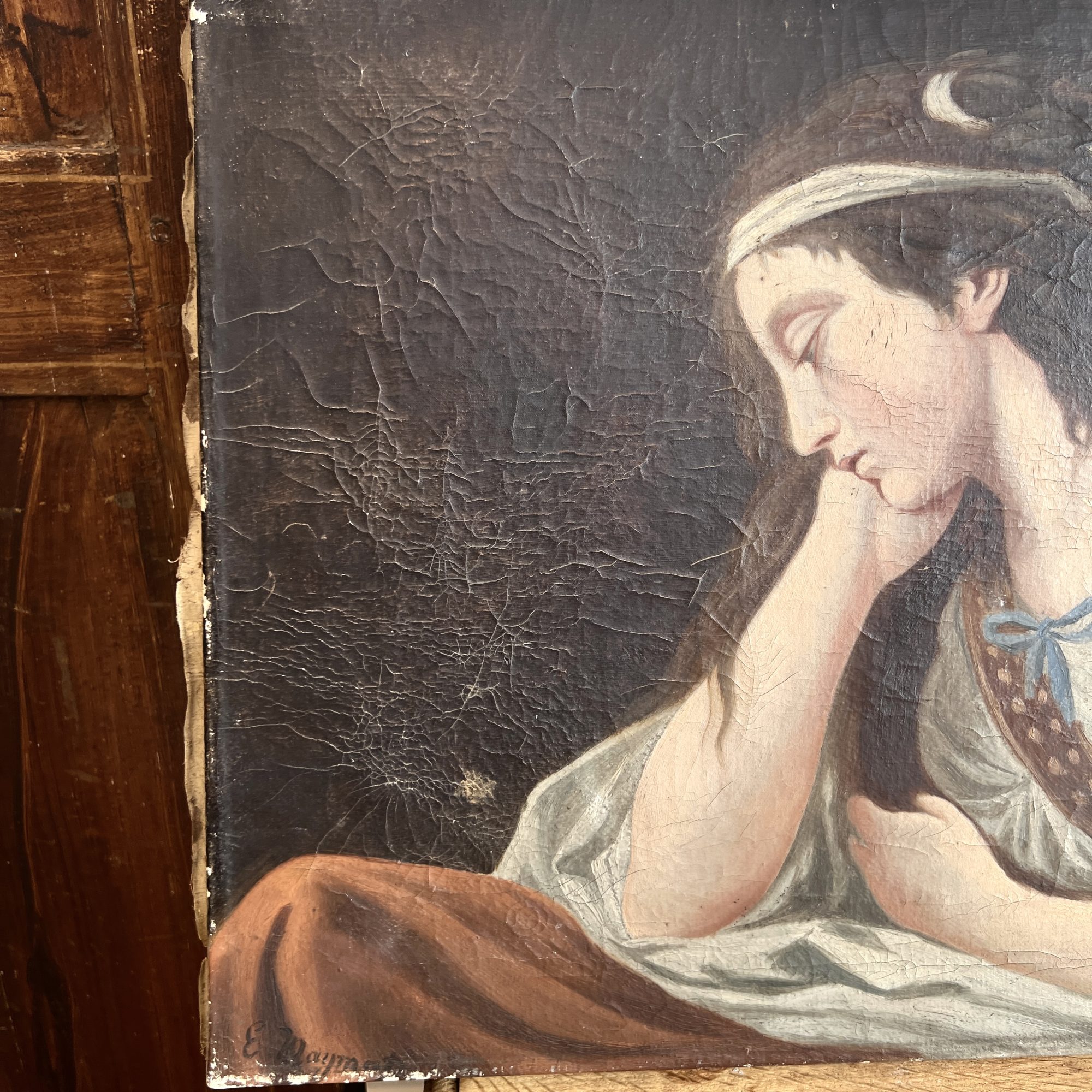 19th Century Renaissance Antique Painting of Woman - Signed - Image 6