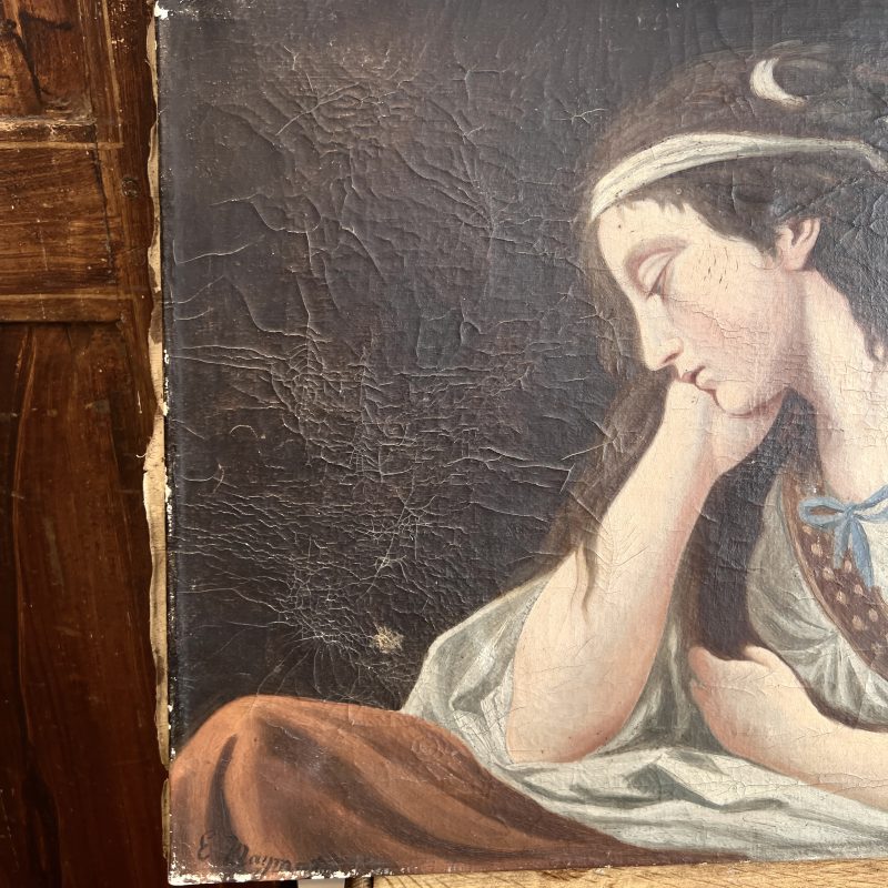 19th Century Renaissance Antique Painting of Woman - Signed - Image 6