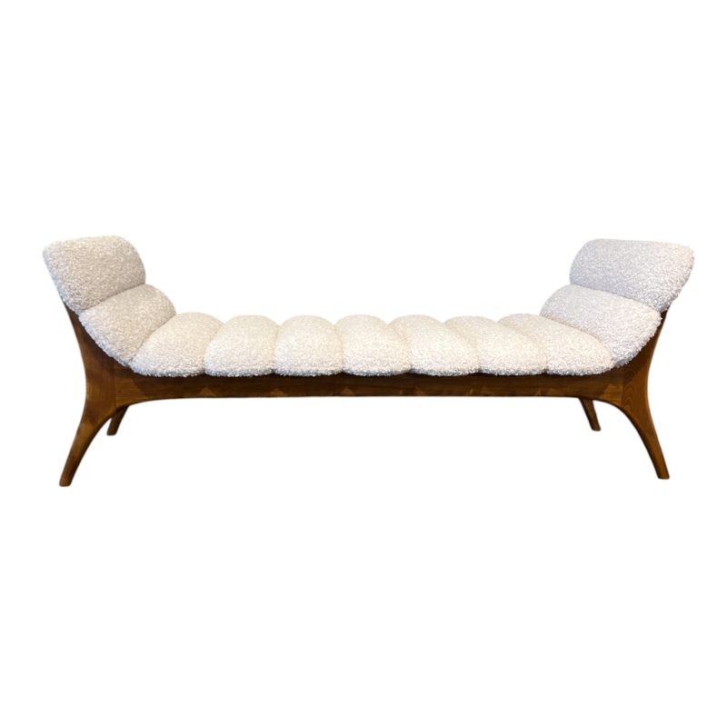 Mid-Century Italian Ash Bench with Boucle - Image 2