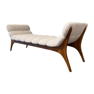 Mid-Century Italian Ash Bench with Boucle