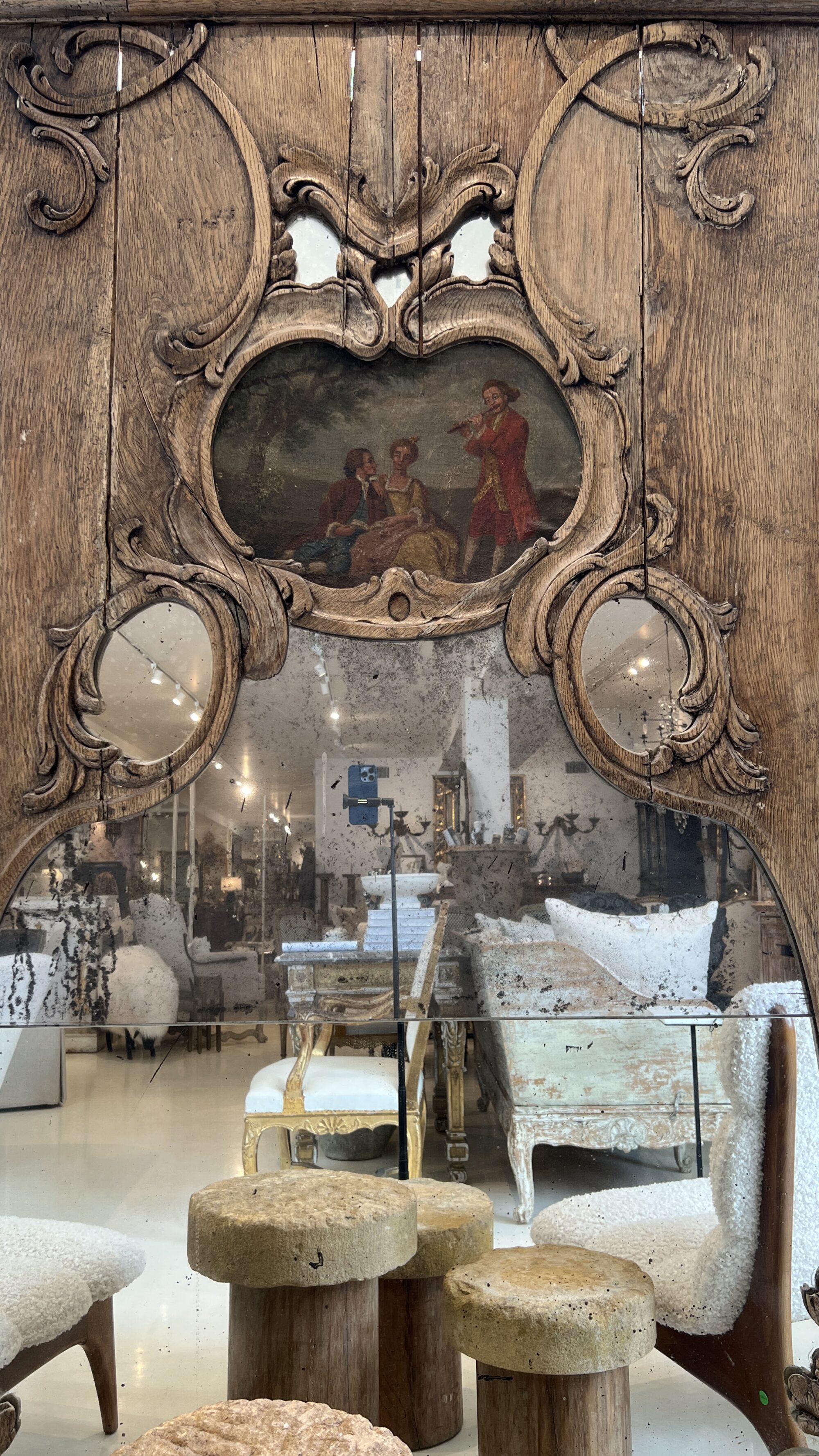 19c French Louis XV Style Oak Trumeau Mirror - Image 8